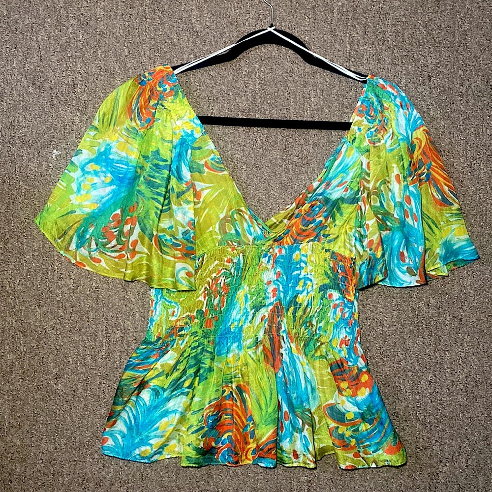 ZARA BASICS multicolored lightweight b neck top with cinched waist detail - Picture 2 of 6